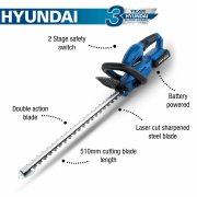Hyundai HY2188 20V Li-Ion Cordless Hedge Trimmer - Battery Powered